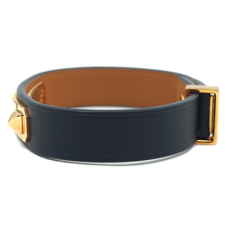 Hermes Asdoucle Bracelet Leather Black Gold T2