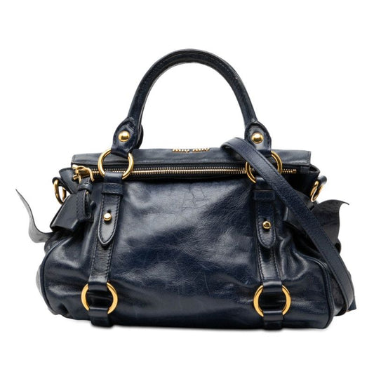 Miu Miu Miu Vitterolx 2-Way Shoulder Bag Navy Leather