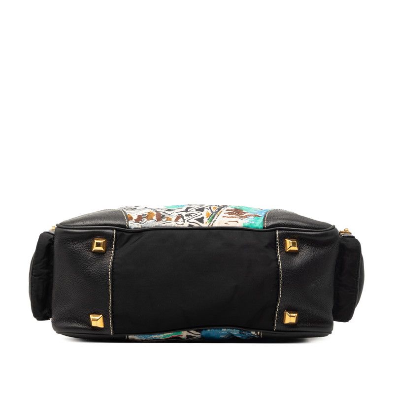 Prada Venezia Handbag Black Multicolor Nylon Leather
