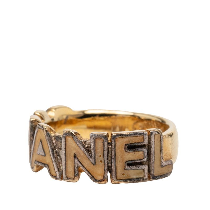 Chanel Logo Ring Gold Plated Enamel