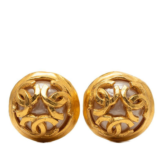 Chanel CC Logo Earrings Gold Plated Faux Pearl