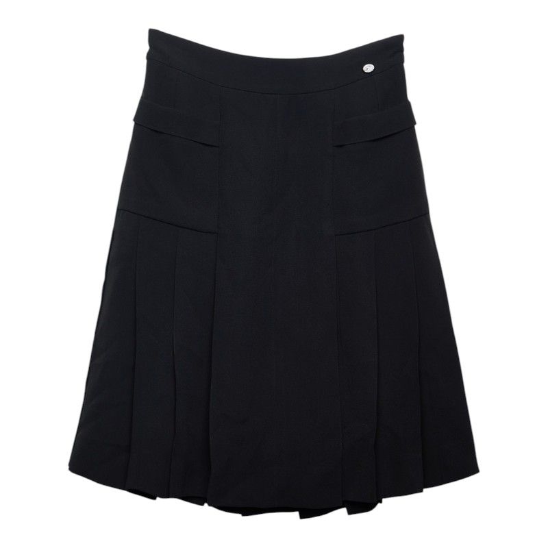 Chanel Coco Button Set Suit Jacket Skirt Black Silk