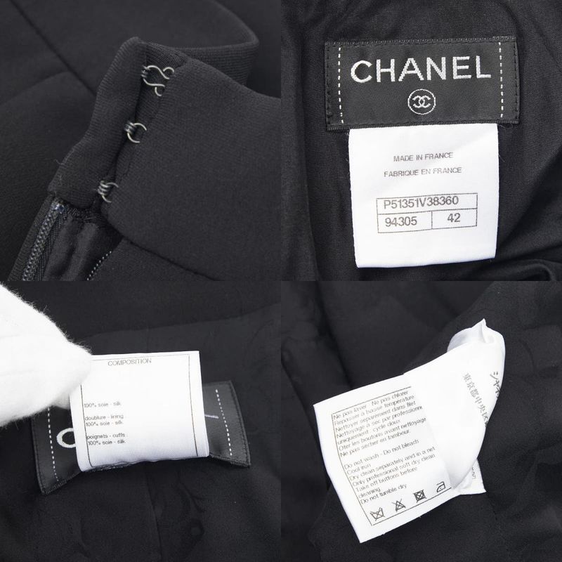 Chanel Coco Button Set Suit Jacket Skirt Black Silk