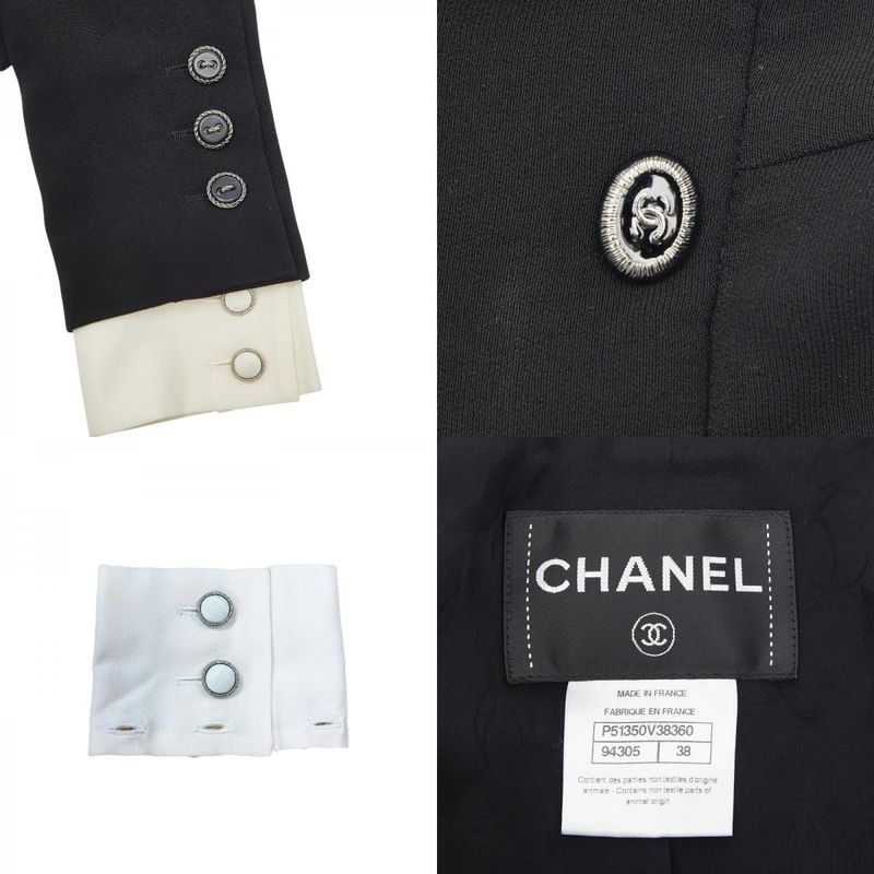 Chanel Coco Button Set Suit Jacket Skirt Black Silk