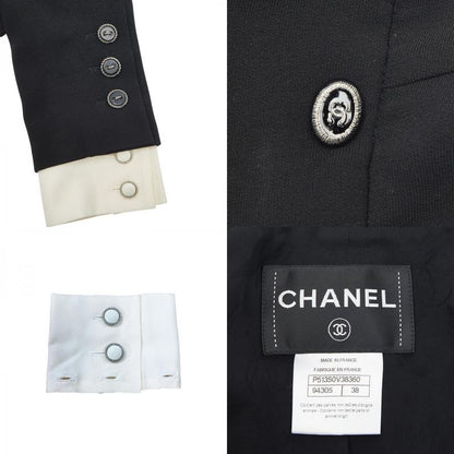 Chanel Coco Button Set Suit Jacket Skirt Black Silk