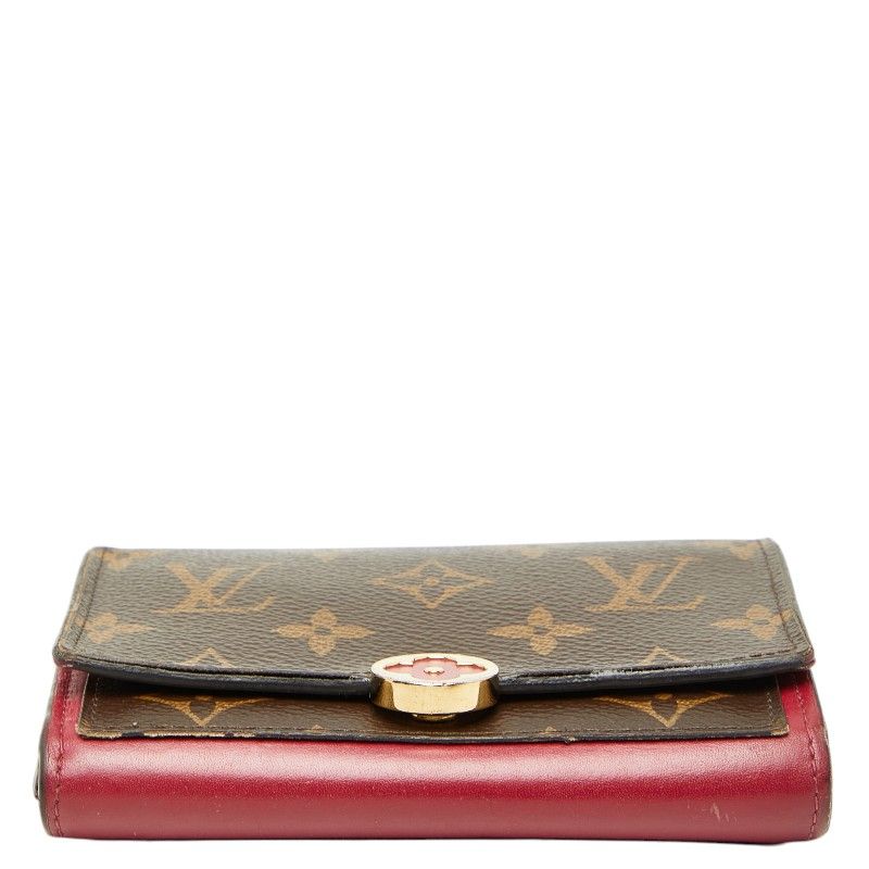 Louis Vuitton Monogram Portefeuille Floral Compact Bifold Wallet Brown Fuchsia