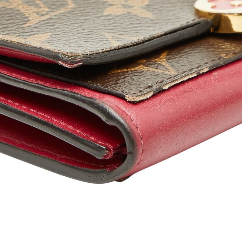 Louis Vuitton Monogram Portefeuille Floral Compact Bifold Wallet Brown Fuchsia