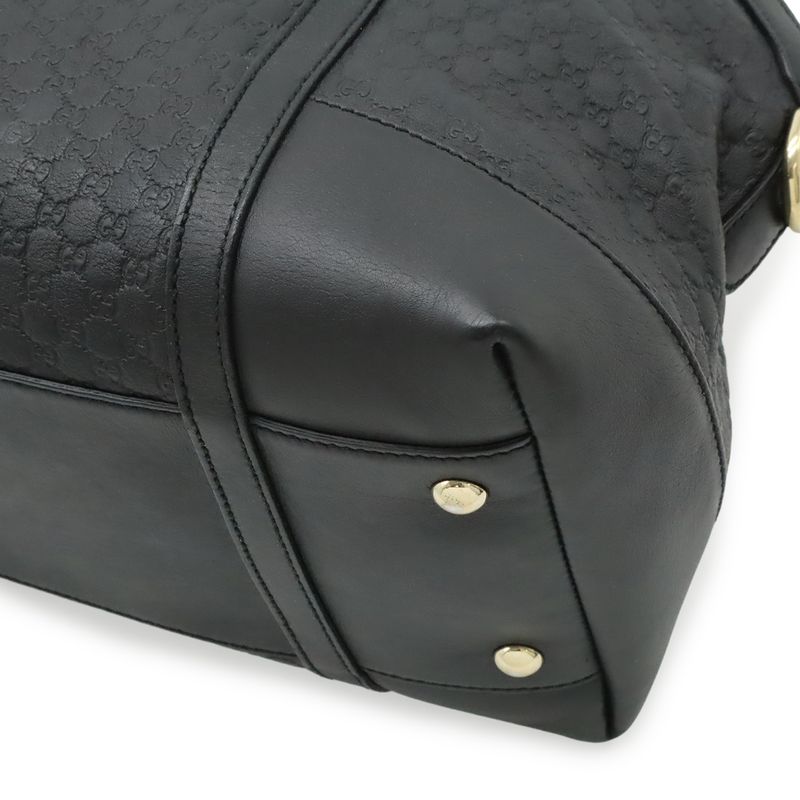 Gucci Micro Guccissima Tote 2-Way Shoulder Bag Crossbody Leather Black Gold