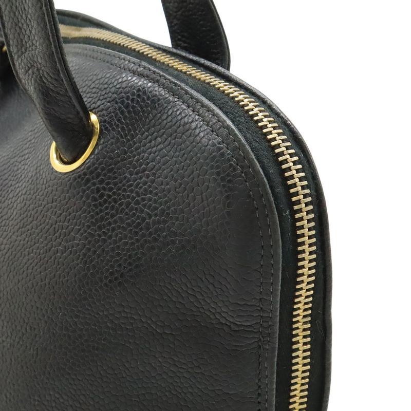 Chanel CC Logo Chain Tote Shoulder Bag Caviar Leather Black Gold