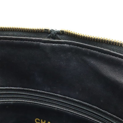 Chanel CC Logo Chain Tote Shoulder Bag Caviar Leather Black Gold
