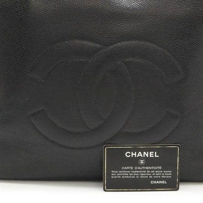 Chanel CC Logo Chain Tote Shoulder Bag Caviar Leather Black Gold