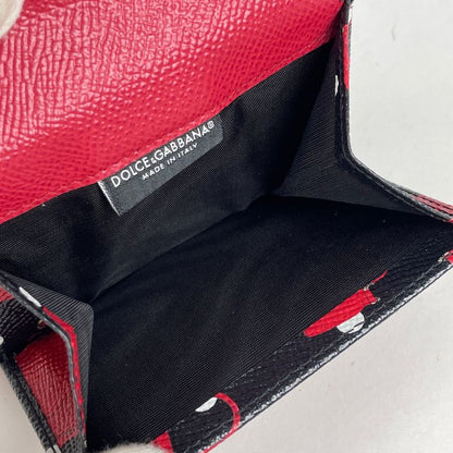 Dolce & Gabbana Pattern Bifold Wallet Shisiri Leather Black Red White Handbag