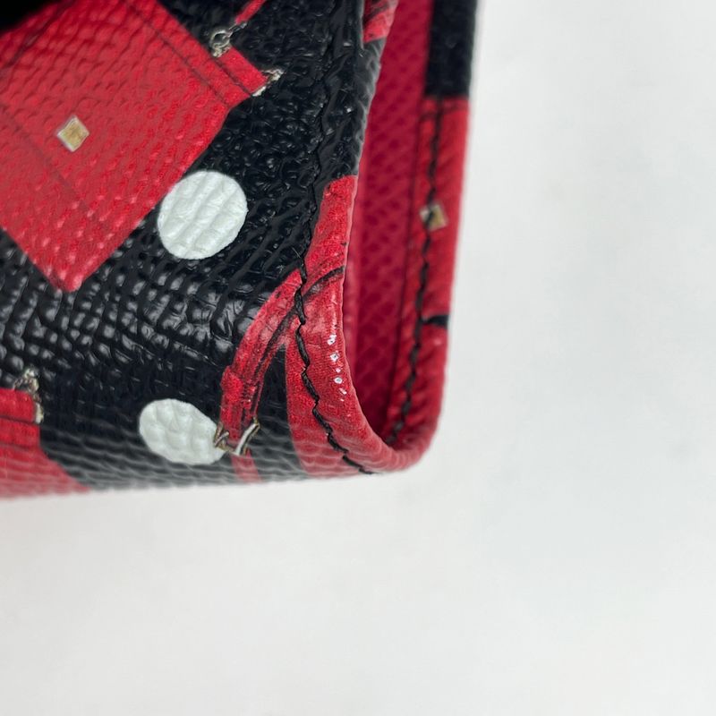 Dolce & Gabbana Pattern Bifold Wallet Shisiri Leather Black Red White Handbag