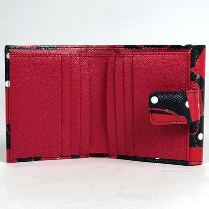 Dolce & Gabbana Pattern Bifold Wallet Shisiri Leather Black Red White Handbag