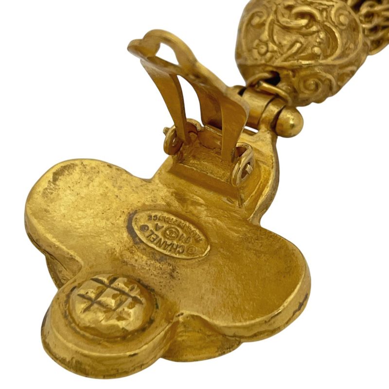 Chanel CC Logo Earrings Fringe Gold Plated