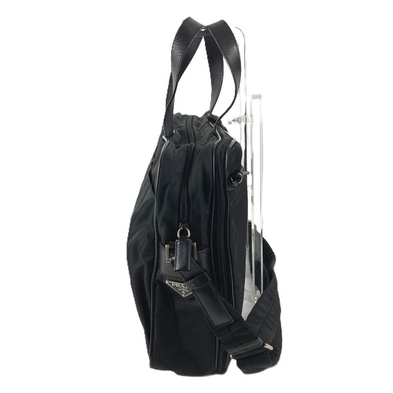 Prada Business Bag Triangle Logo Leather Nylon Black
