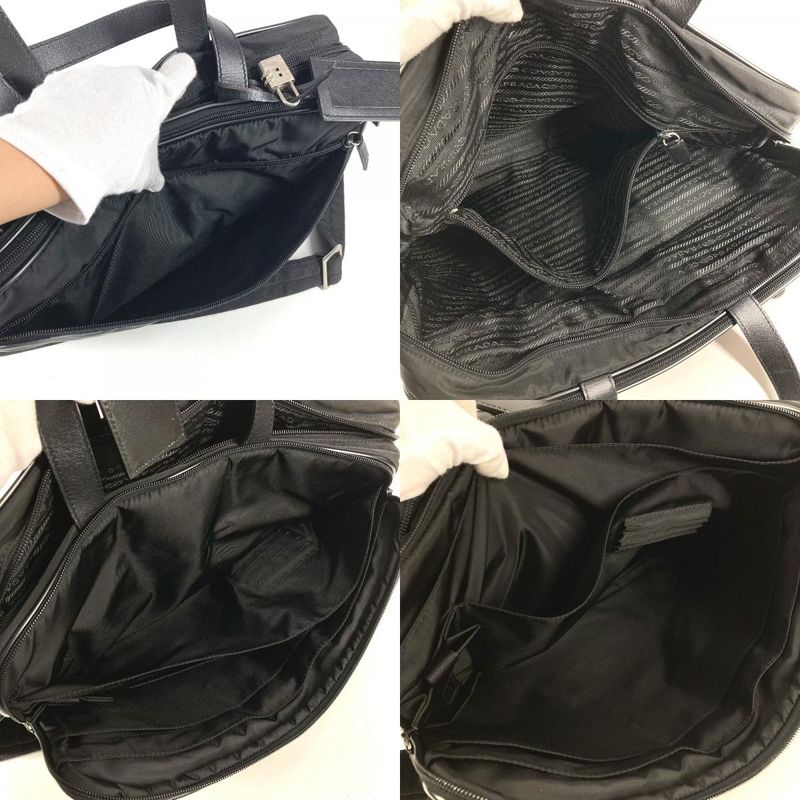 Prada Business Bag Triangle Logo Leather Nylon Black