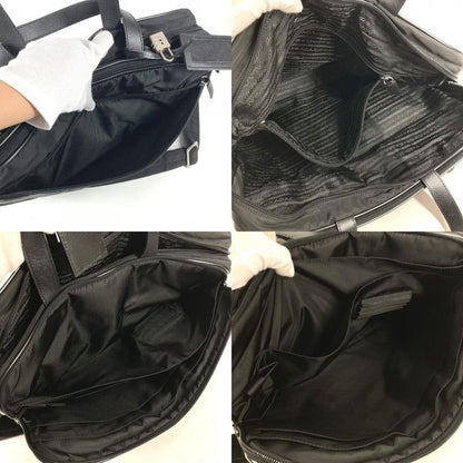 Prada Business Bag Triangle Logo Leather Nylon Black
