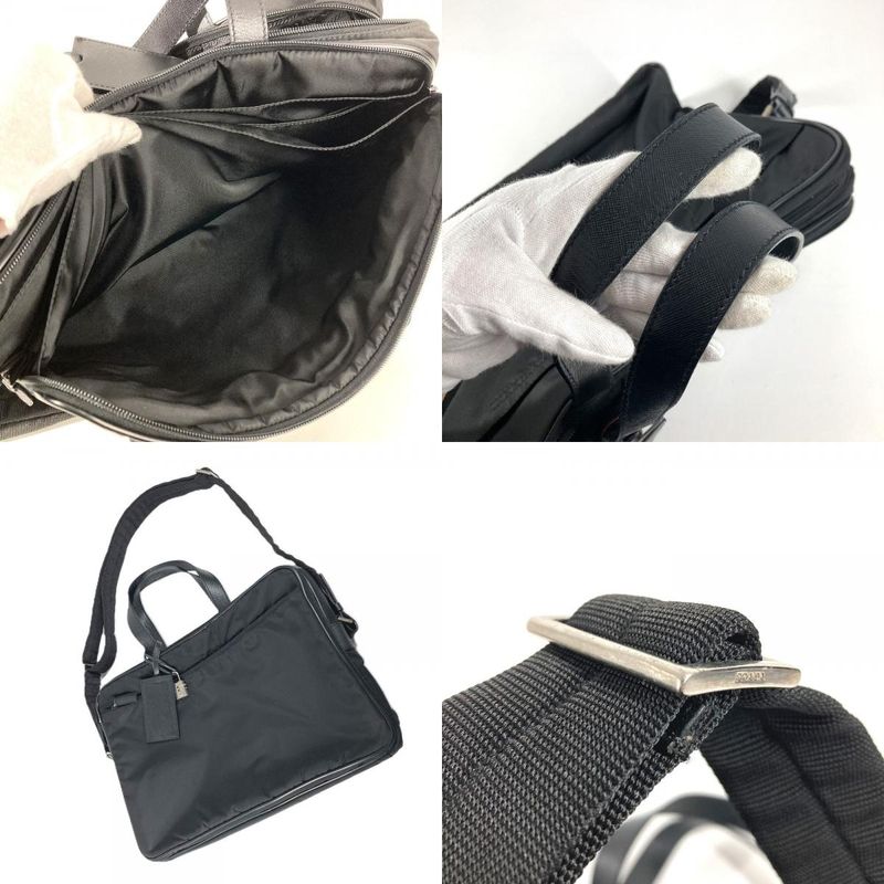 Prada Business Bag Triangle Logo Leather Nylon Black
