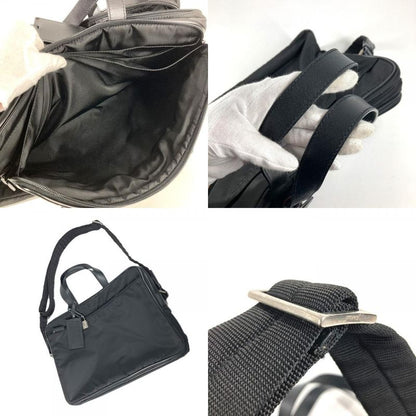 Prada Business Bag Triangle Logo Leather Nylon Black