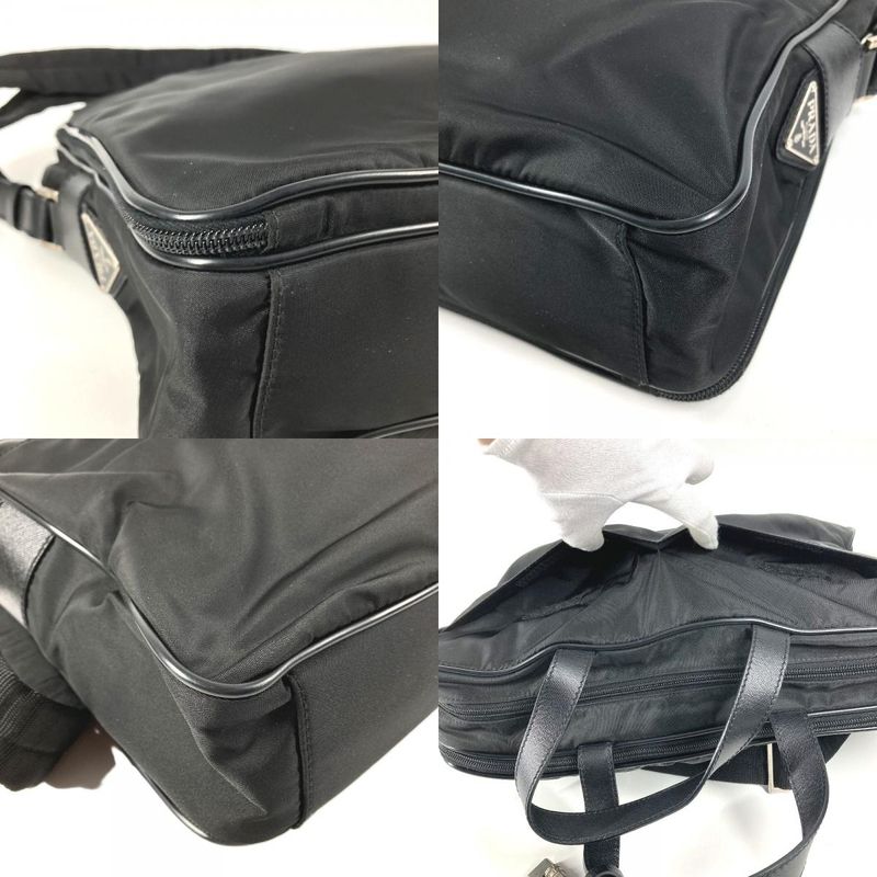 Prada Business Bag Triangle Logo Leather Nylon Black
