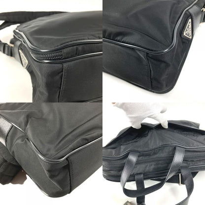 Prada Business Bag Triangle Logo Leather Nylon Black