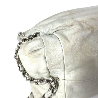 Chanel Shoulder Bag CC Logo Charm Leather White