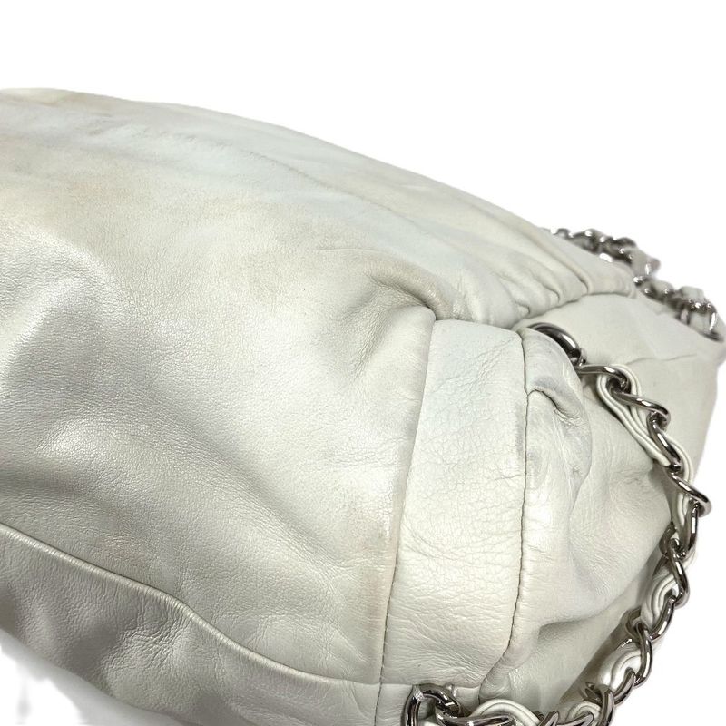 Chanel Shoulder Bag CC Logo Charm Leather White
