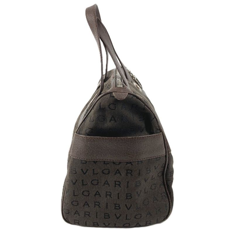 Bvlgari Logo Mania Mini Boston Bag Leather Canvas Brown
