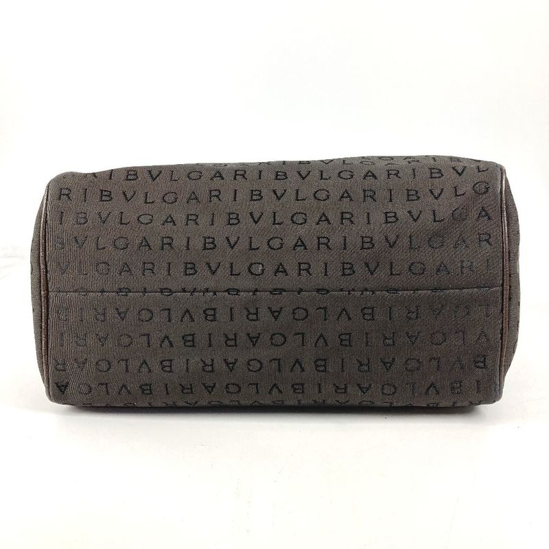 Bvlgari Logo Mania Mini Boston Bag Leather Canvas Brown