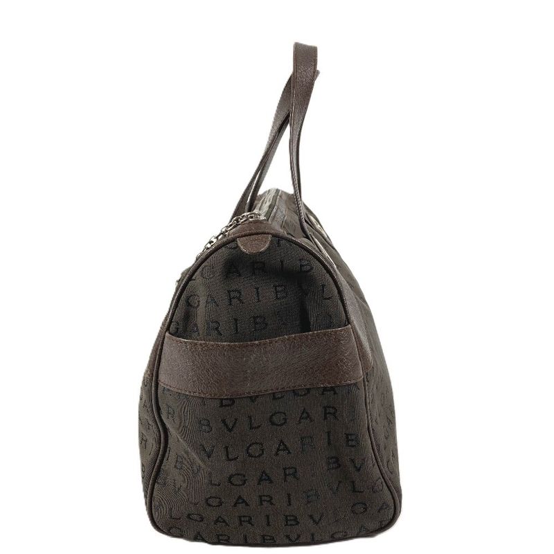 Bvlgari Logo Mania Mini Boston Bag Leather Canvas Brown