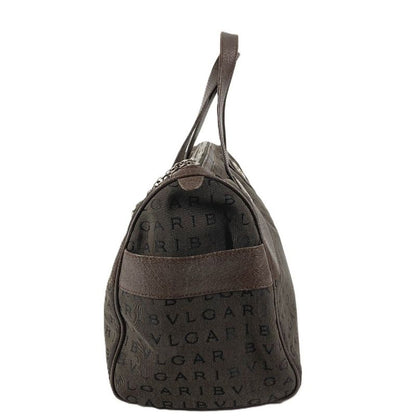 Bvlgari Logo Mania Mini Boston Bag Leather Canvas Brown