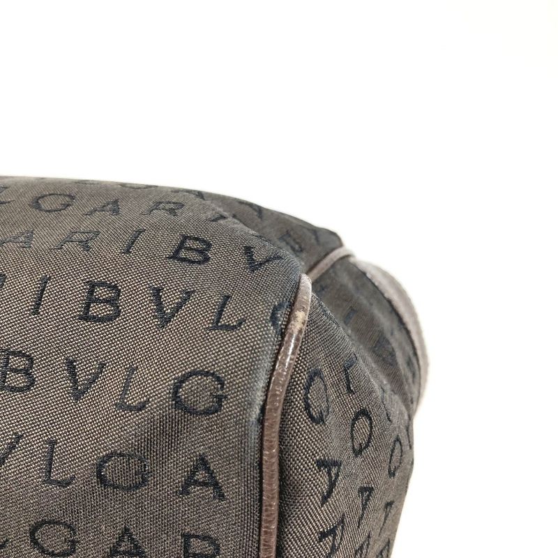 Bvlgari Logo Mania Mini Boston Bag Leather Canvas Brown