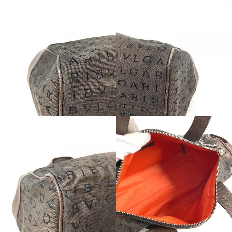 Bvlgari Logo Mania Mini Boston Bag Leather Canvas Brown