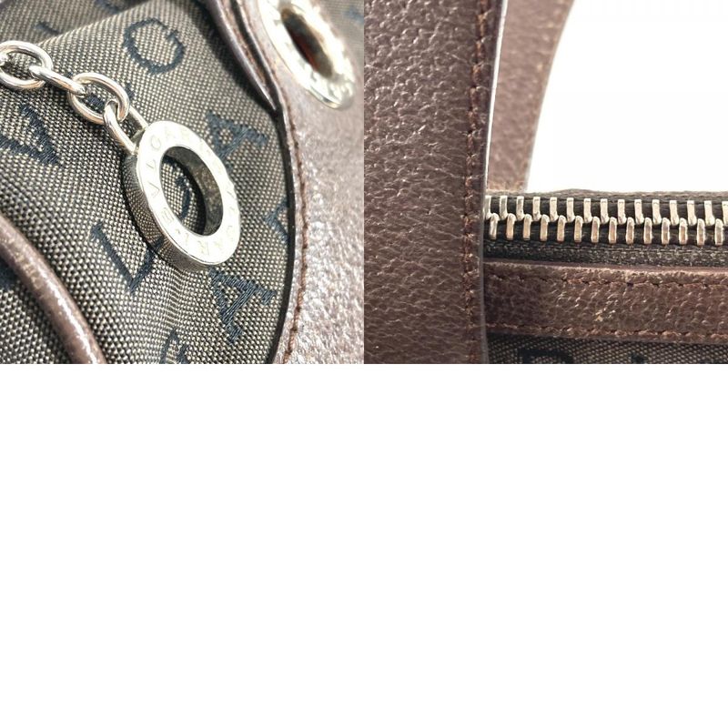 Bvlgari Logo Mania Mini Boston Bag Leather Canvas Brown