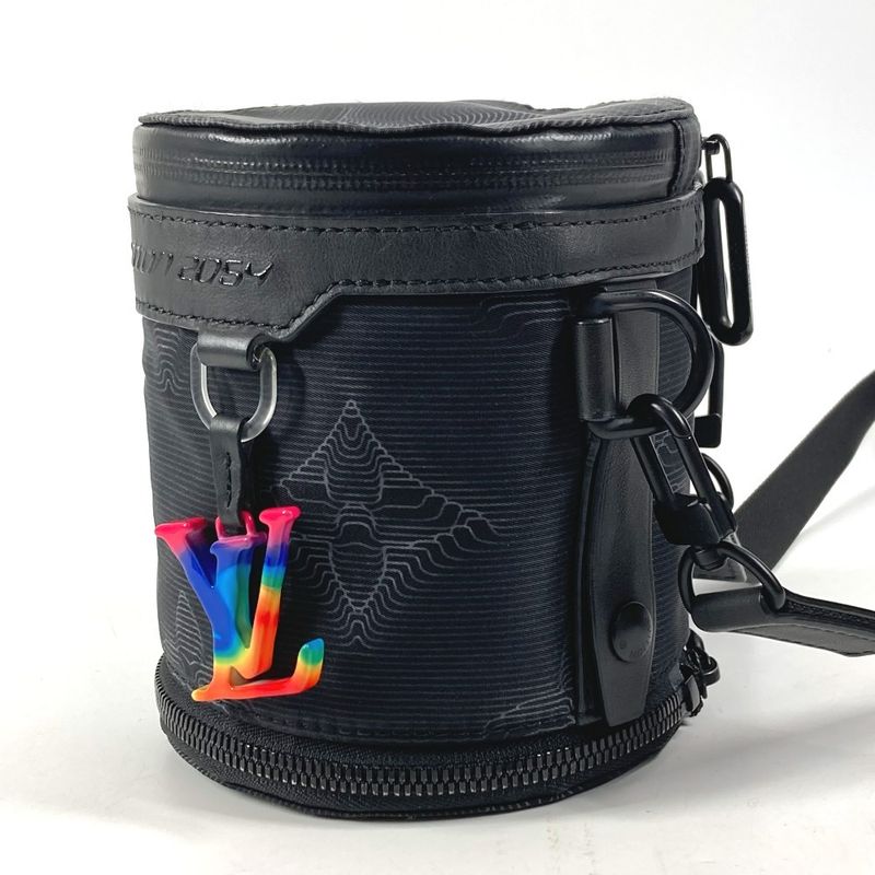 Louis Vuitton Shoulder Bag Expansion Double Polochon Leather Nylon Black
