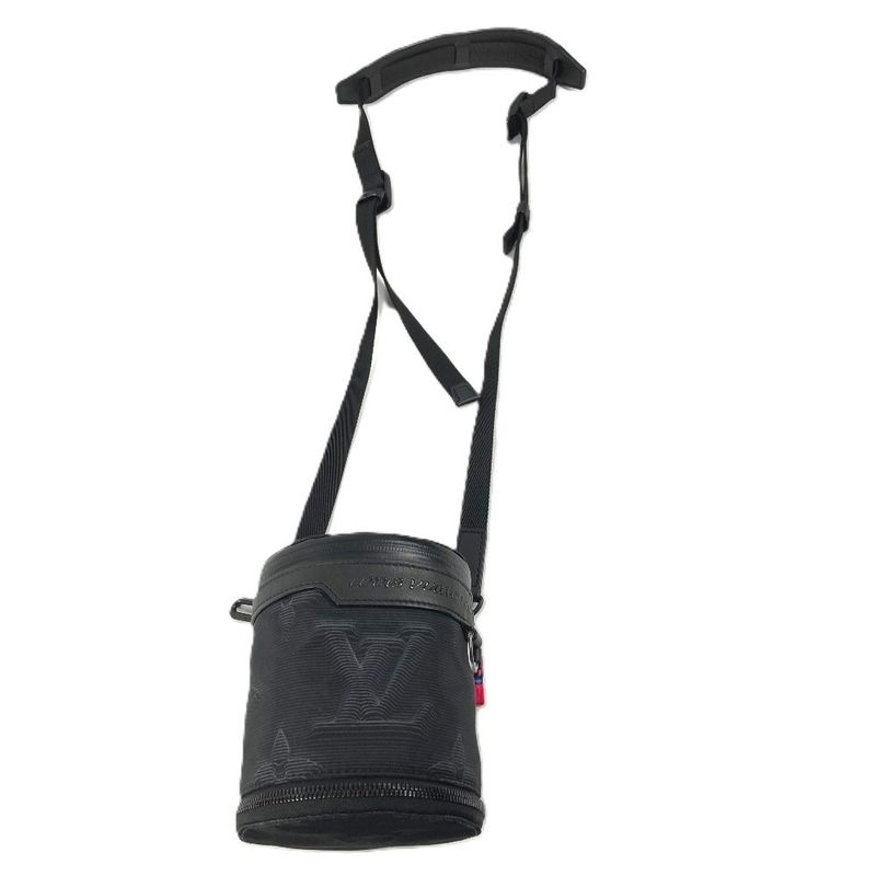 Louis Vuitton Shoulder Bag Expansion Double Polochon Leather Nylon Black