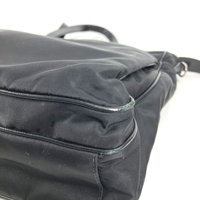 Prada Shoulder Bag Triangle Logo Leather Nylon Black
