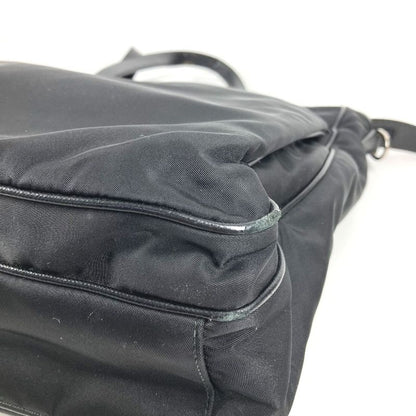Prada Shoulder Bag Triangle Logo Leather Nylon Black