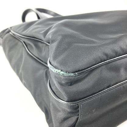 Prada Shoulder Bag Triangle Logo Leather Nylon Black