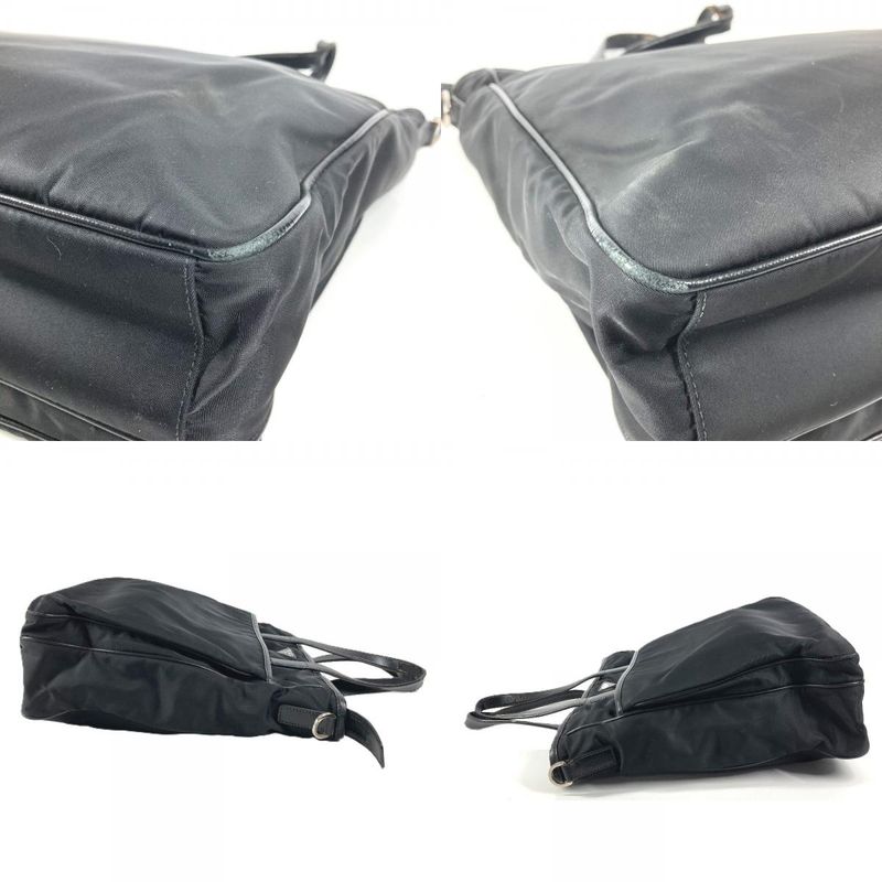 Prada Shoulder Bag Triangle Logo Leather Nylon Black