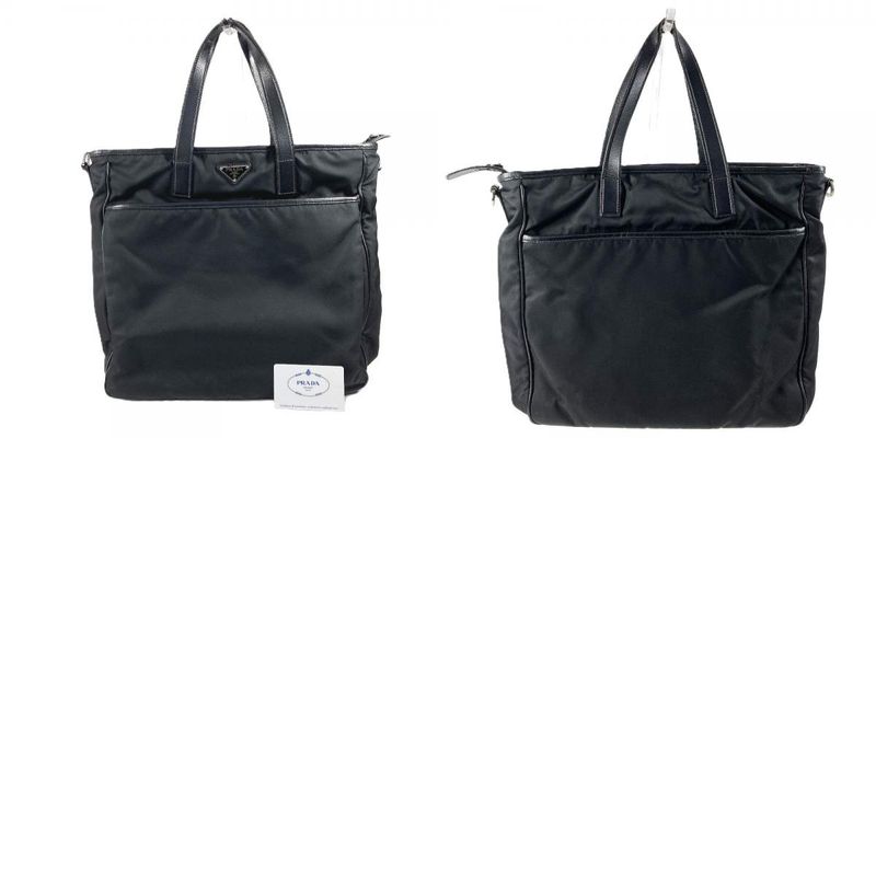 Prada Shoulder Bag Triangle Logo Leather Nylon Black