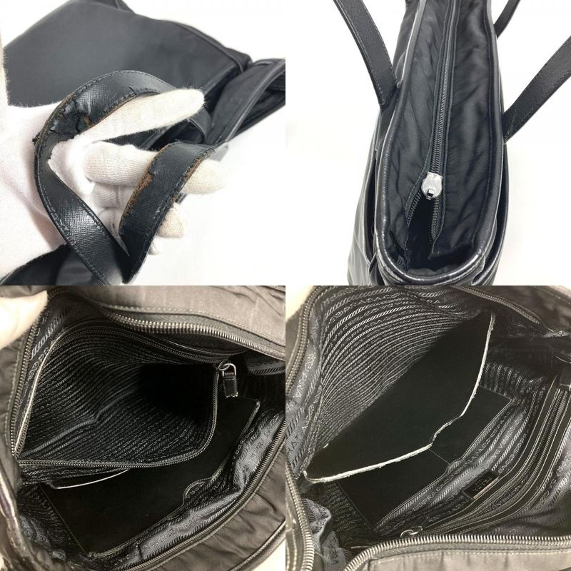 Prada Shoulder Bag Triangle Logo Leather Nylon Black