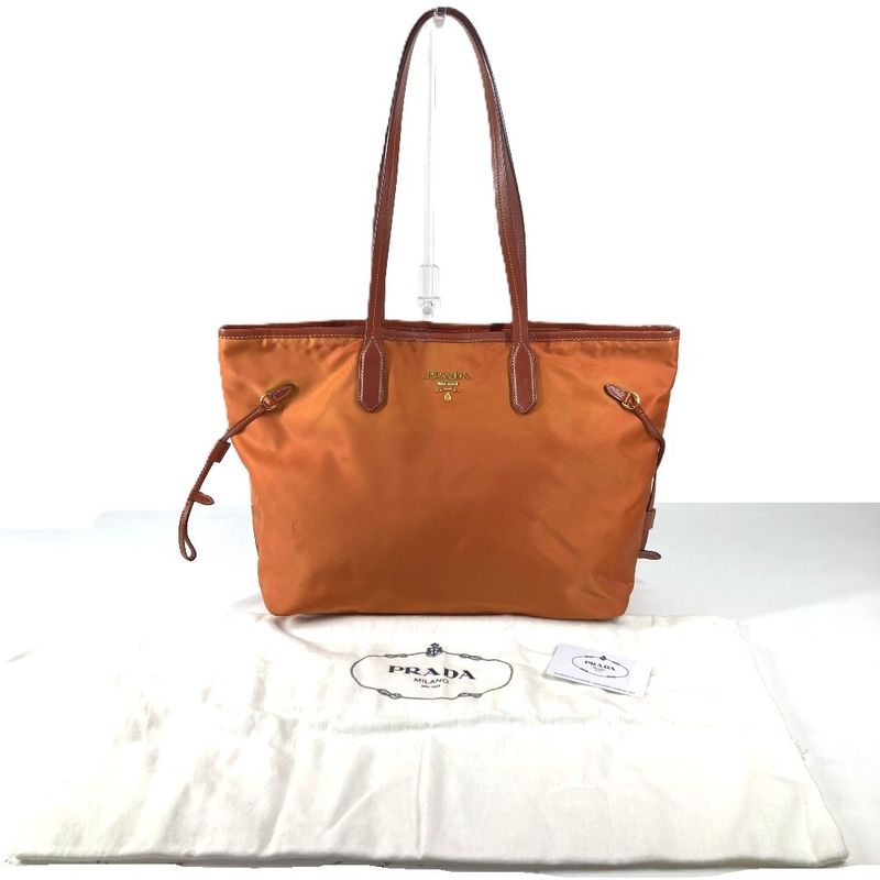 Prada Shoulder Bag Triangle Logo Leather Nylon Orange