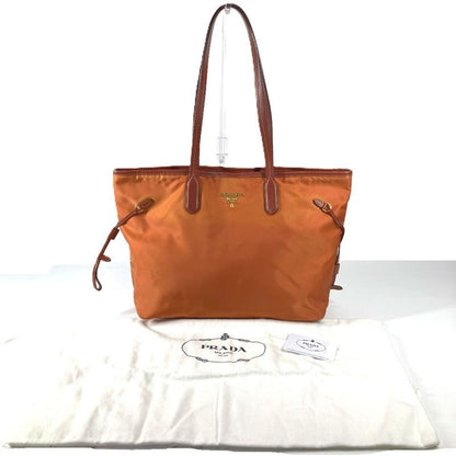 Prada Shoulder Bag Triangle Logo Leather Nylon Orange