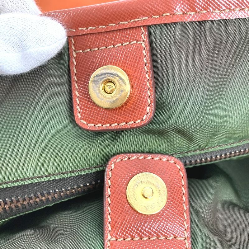Prada Shoulder Bag Triangle Logo Leather Nylon Orange