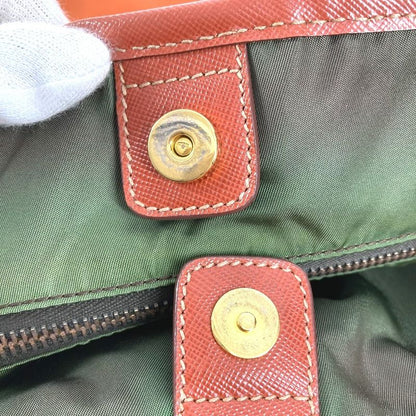 Prada Shoulder Bag Triangle Logo Leather Nylon Orange