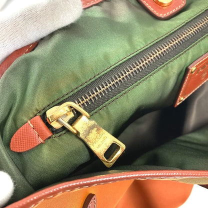 Prada Shoulder Bag Triangle Logo Leather Nylon Orange