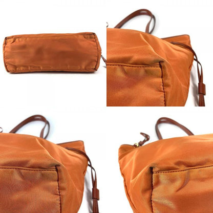 Prada Shoulder Bag Triangle Logo Leather Nylon Orange