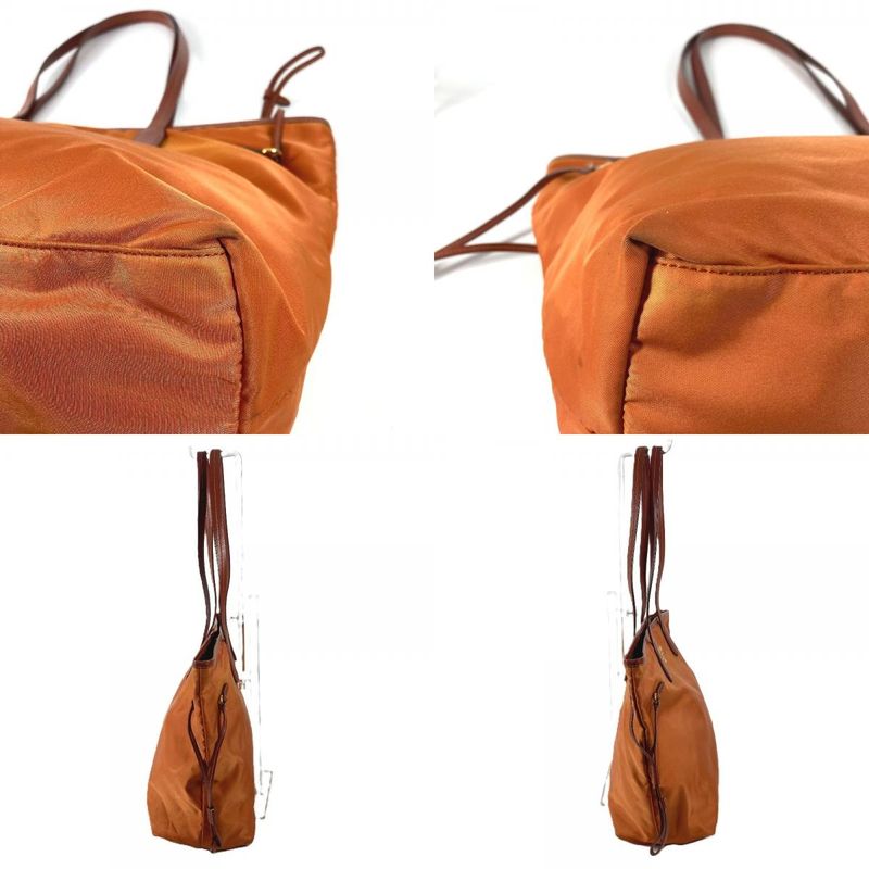 Prada Shoulder Bag Triangle Logo Leather Nylon Orange